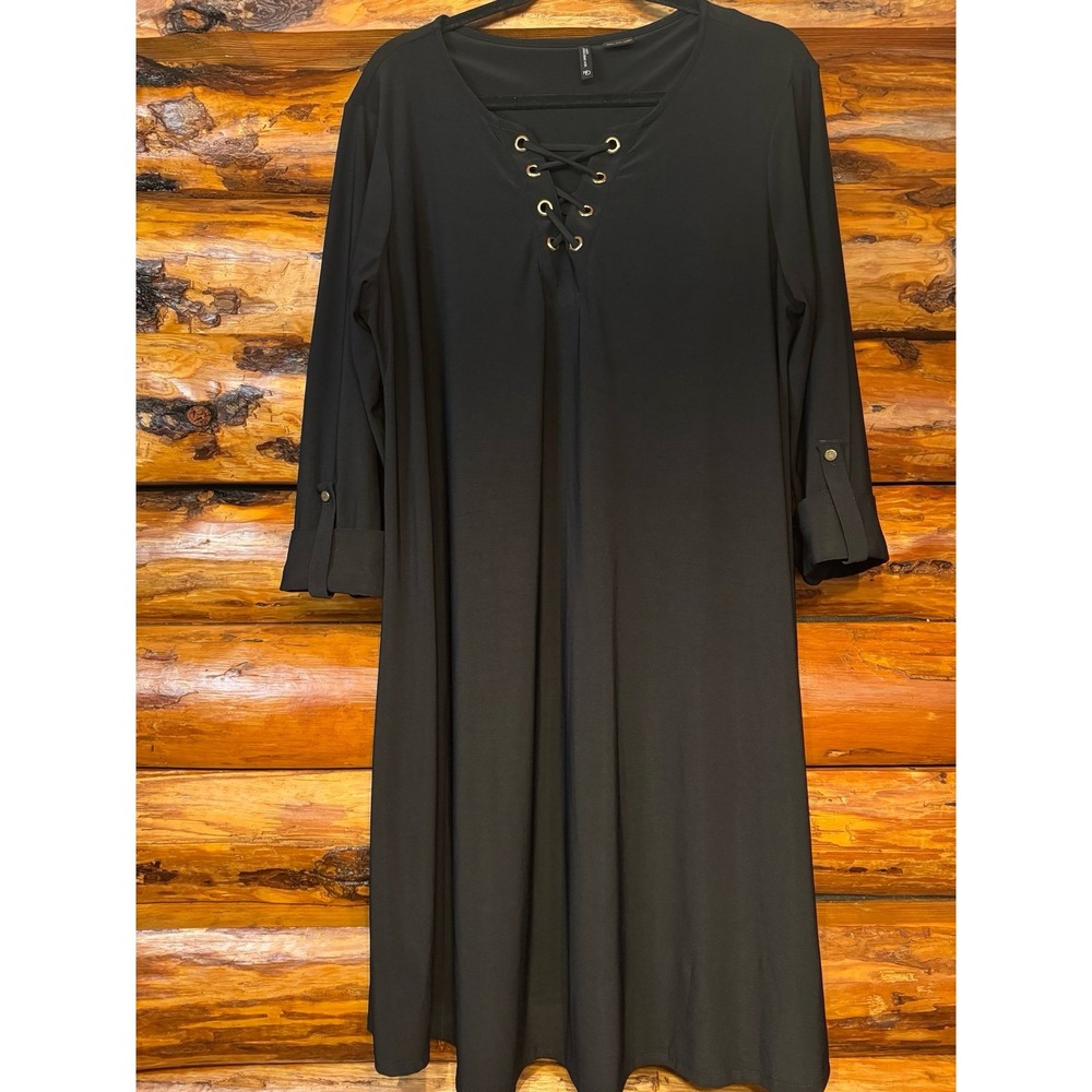 New Directions Curvy Black‎ Laceup Neckline Dress Size 1X